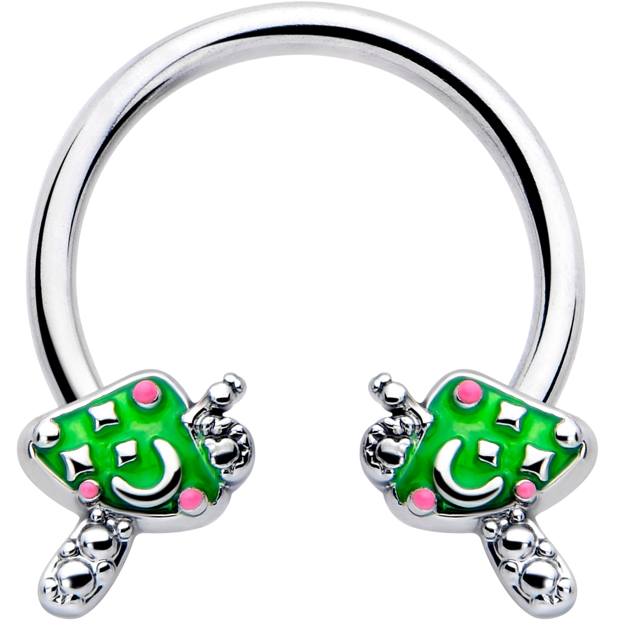 BodyCandy 16G 3/8 Fanciful Green Mushrooms Horseshoe Circular Barbell — main product shot