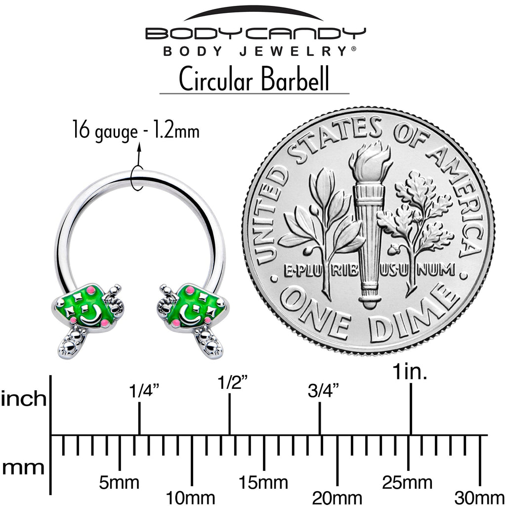 BodyCandy 16G 3/8 Fanciful Green Mushrooms Horseshoe Circular Barbell — side view