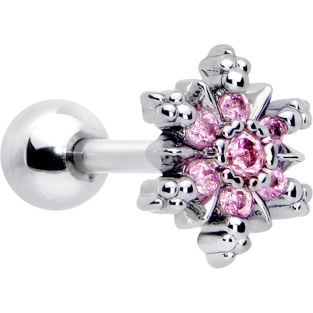 BodyCandy 16G 1/4 Pink CZ Gem Glam Snowflake Cartilage Tragus Earring — main product shot
