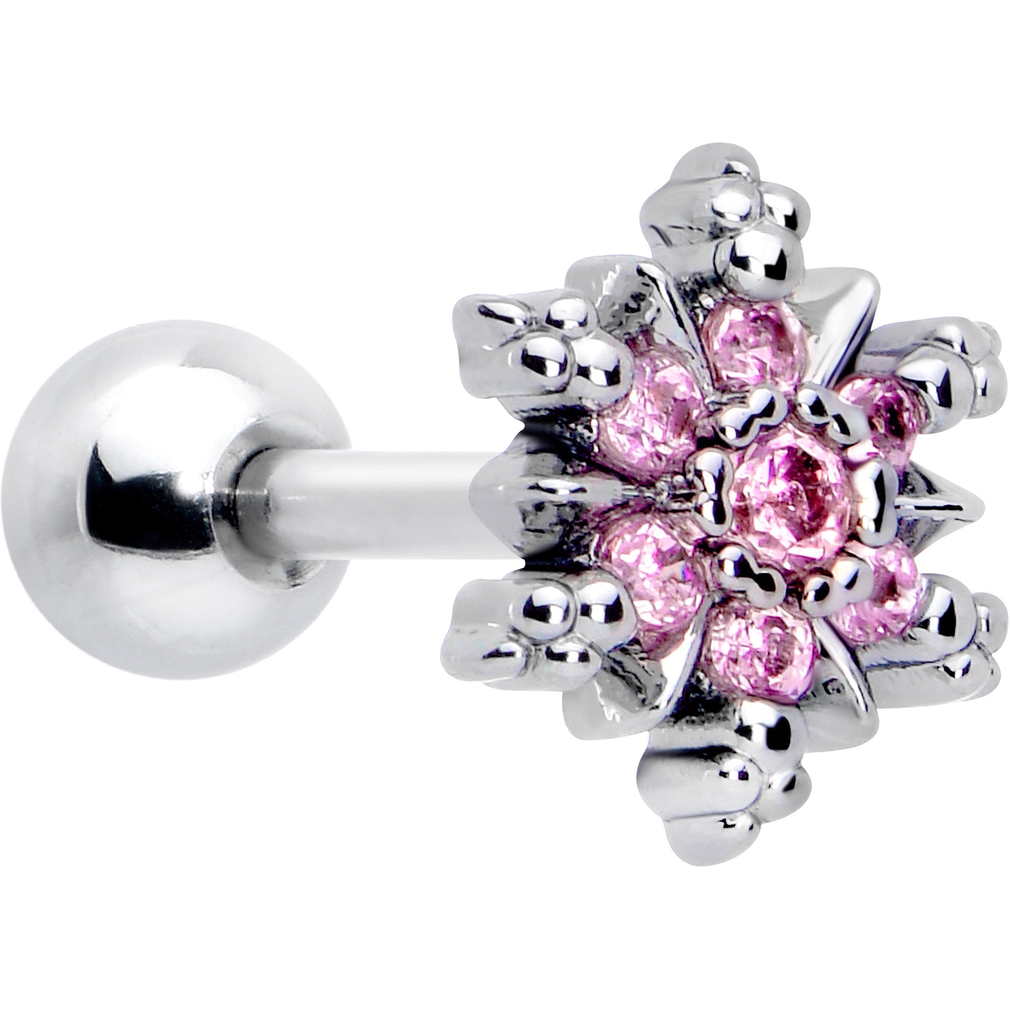 BodyCandy 16G 1/4 Pink CZ Gem Glam Snowflake Cartilage Tragus Earring — main product shot