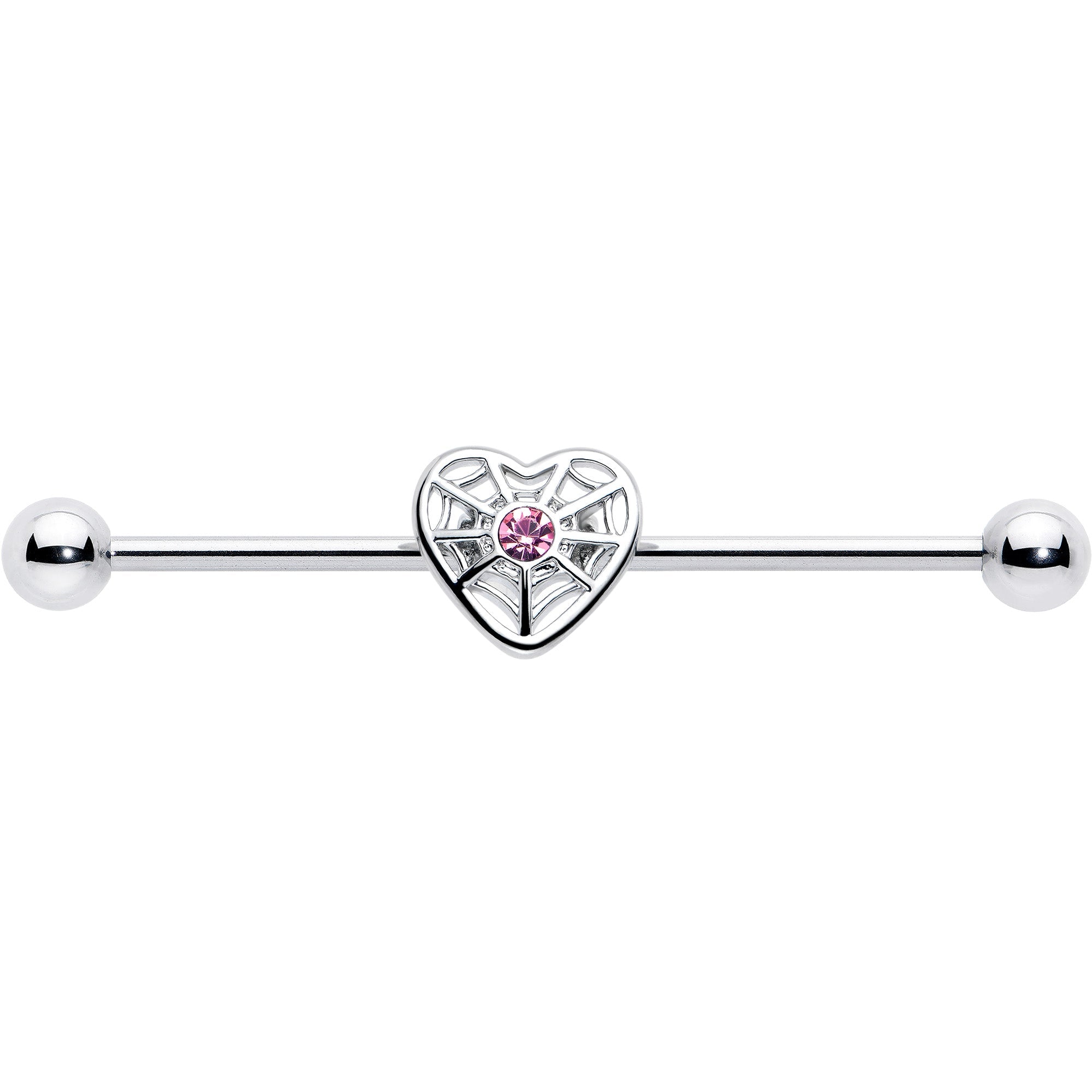 BodyCandy 14G Pink Gem Spiderweb Heart Love Industrial Barbell 38mm — lifestyle context