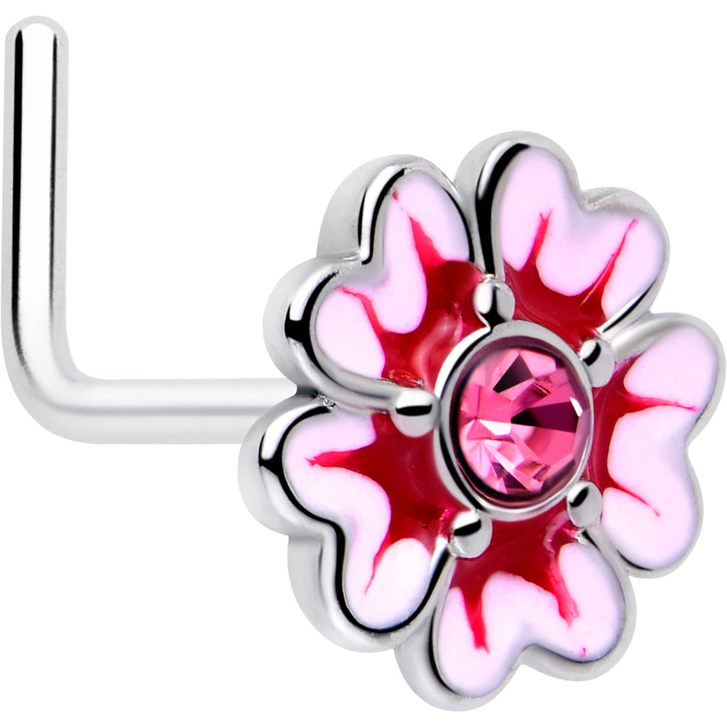 BodyCandy 20G 5/16 Pink CZ Gem Dainty Pink Flower L Shape Nose Ring — main product shot