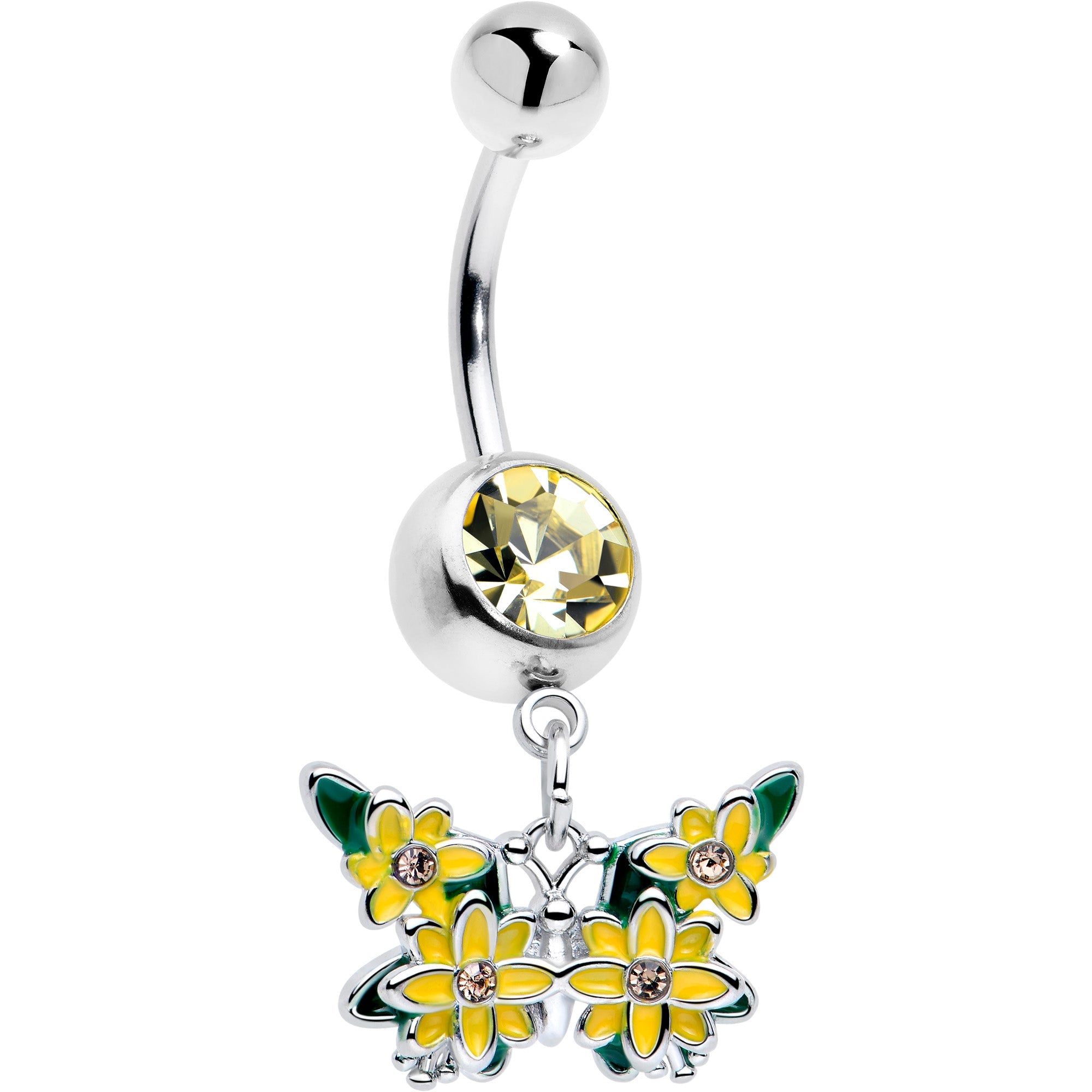 BodyCandy Yellow CZ Gem Blooming Butterfly Dangle Belly Ring — main product shot