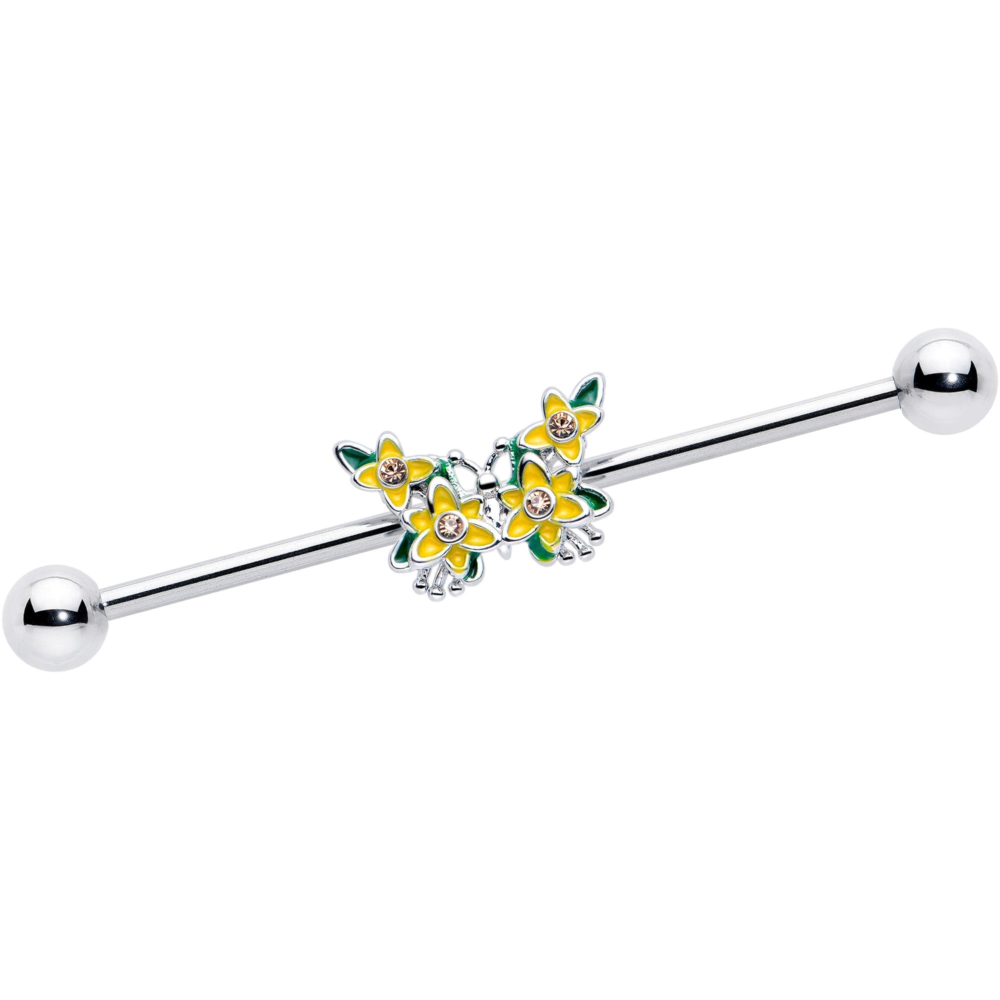 BodyCandy 14G Yellow CZ Gem Blooming Butterfly Industrial Barbell 38mm — main product shot