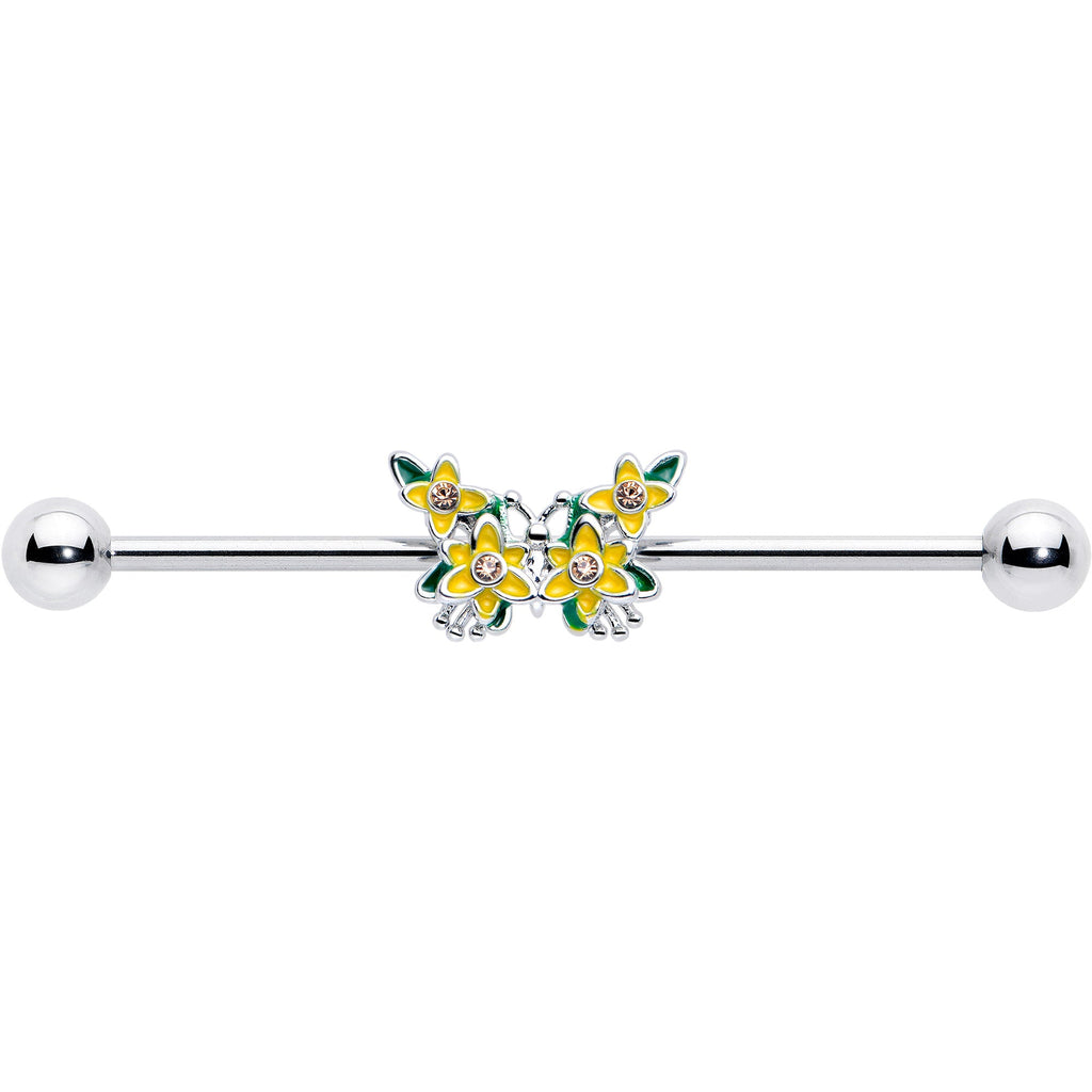 BodyCandy 14G Yellow CZ Gem Blooming Butterfly Industrial Barbell 38mm — lifestyle context