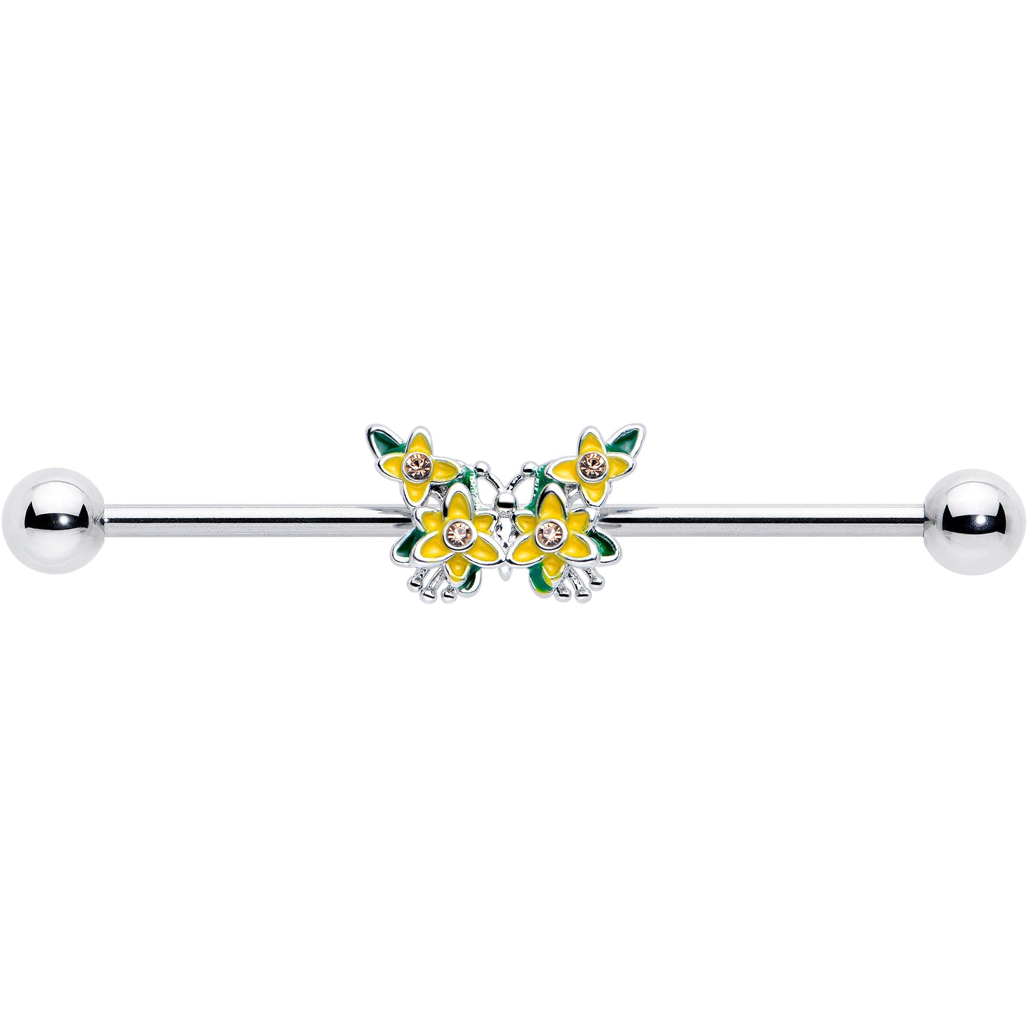 BodyCandy 14G Yellow CZ Gem Blooming Butterfly Industrial Barbell 38mm — lifestyle context