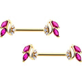 BodyCandy 14G 9/16 Red CZ Gem Gold Tone Swirl Fan Barbell Nipple Ring Set — main product shot