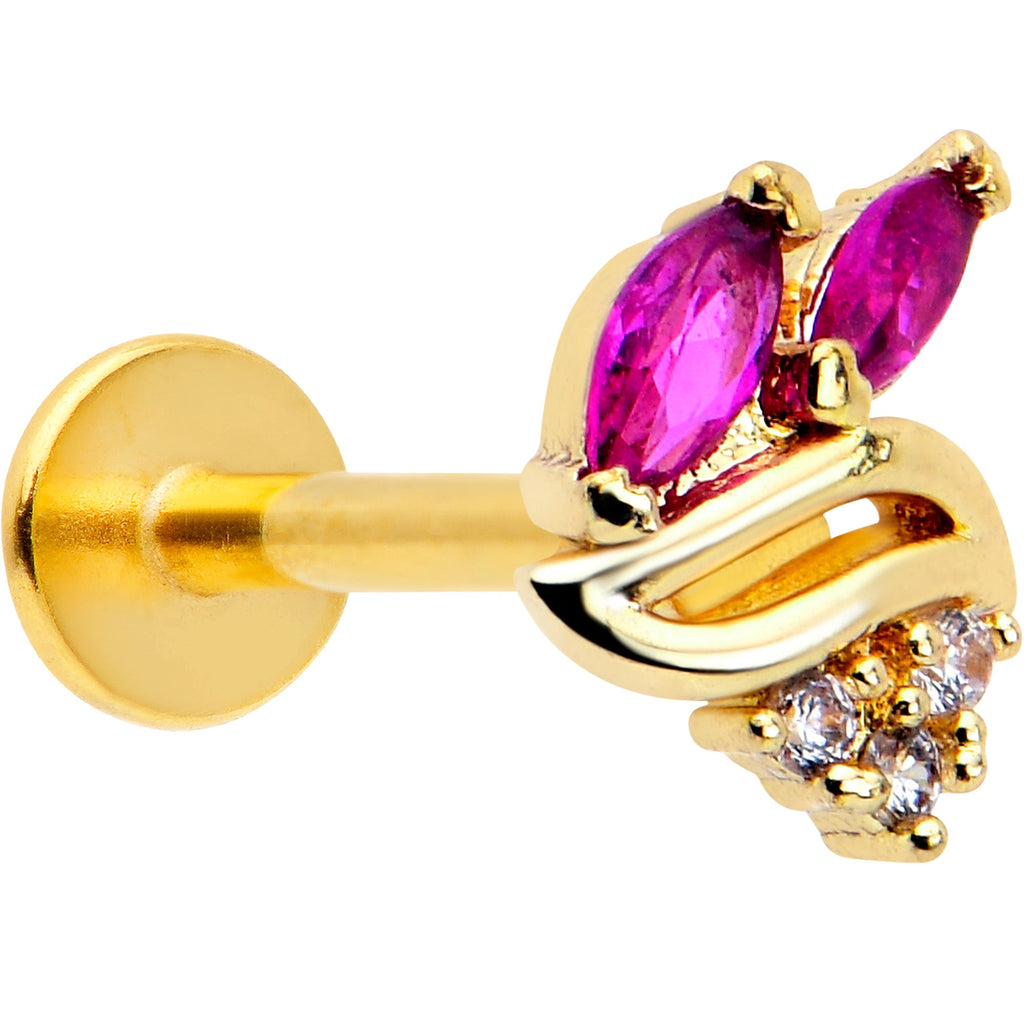 BodyCandy 16G 5/16 Red CZ Gem Gold Tone Swirl Fan Labret Monroe Tragus — main product shot