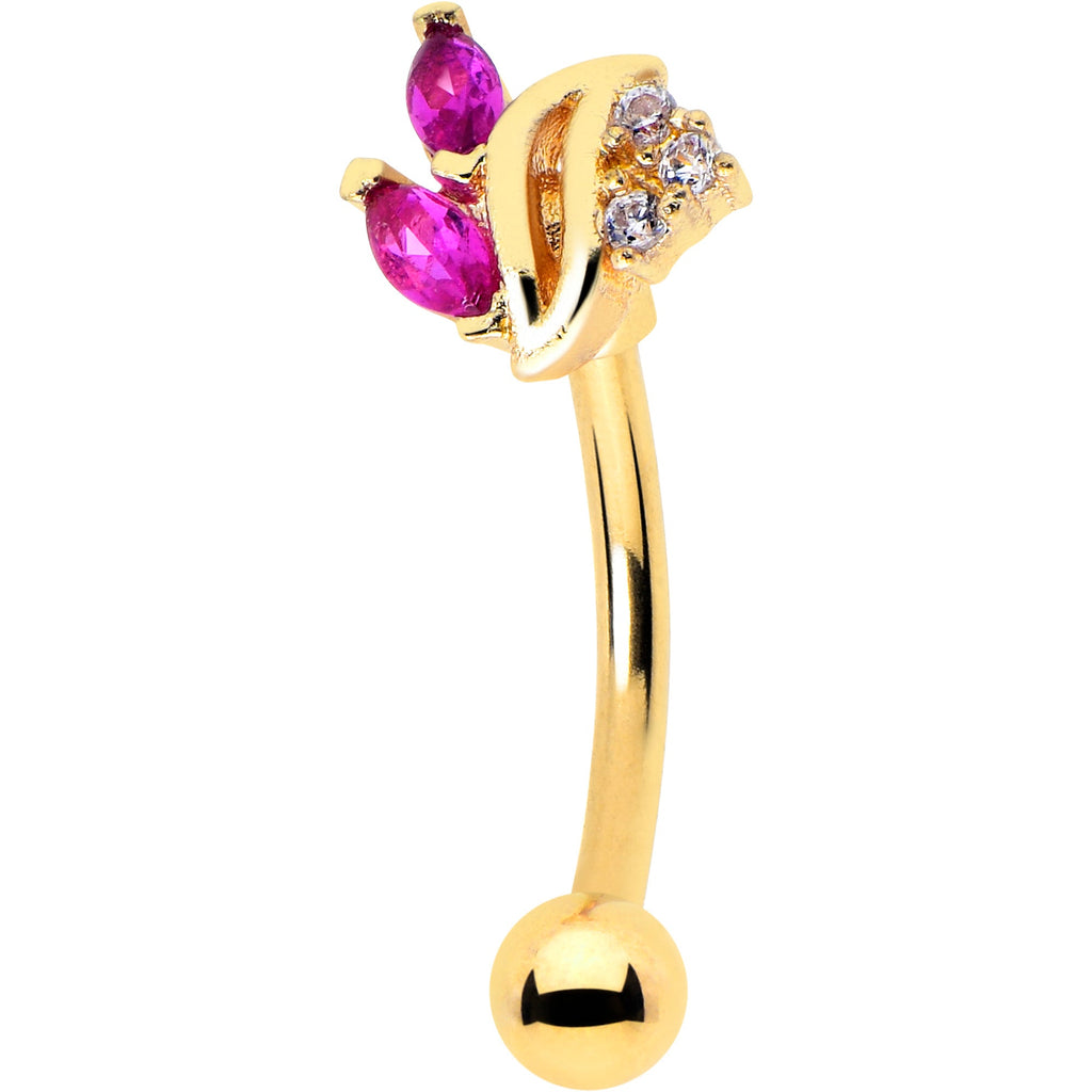 BodyCandy 16G 5/16 Red CZ Gem Gold Tone Swirl Fan Curved Eyebrow Ring — main product shot