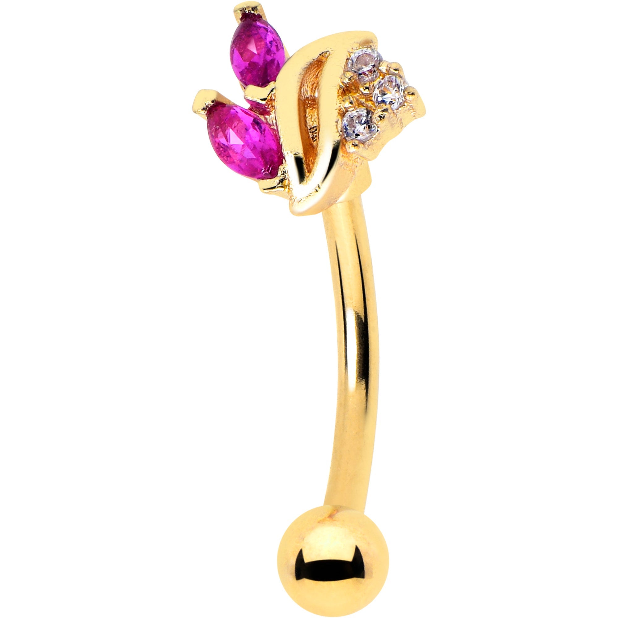 BodyCandy 16G 5/16 Red CZ Gem Gold Tone Swirl Fan Curved Eyebrow Ring — main product shot