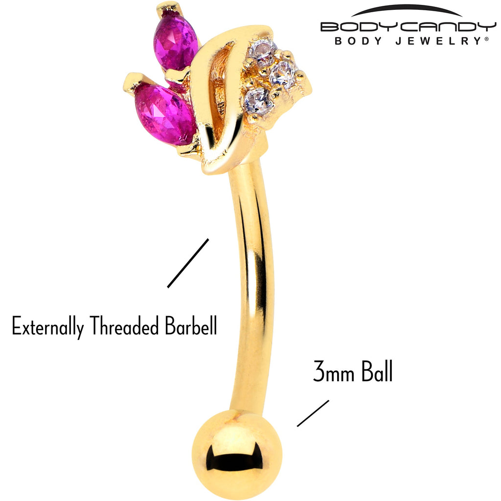 BodyCandy 16G 5/16 Red CZ Gem Gold Tone Swirl Fan Curved Eyebrow Ring — lifestyle context