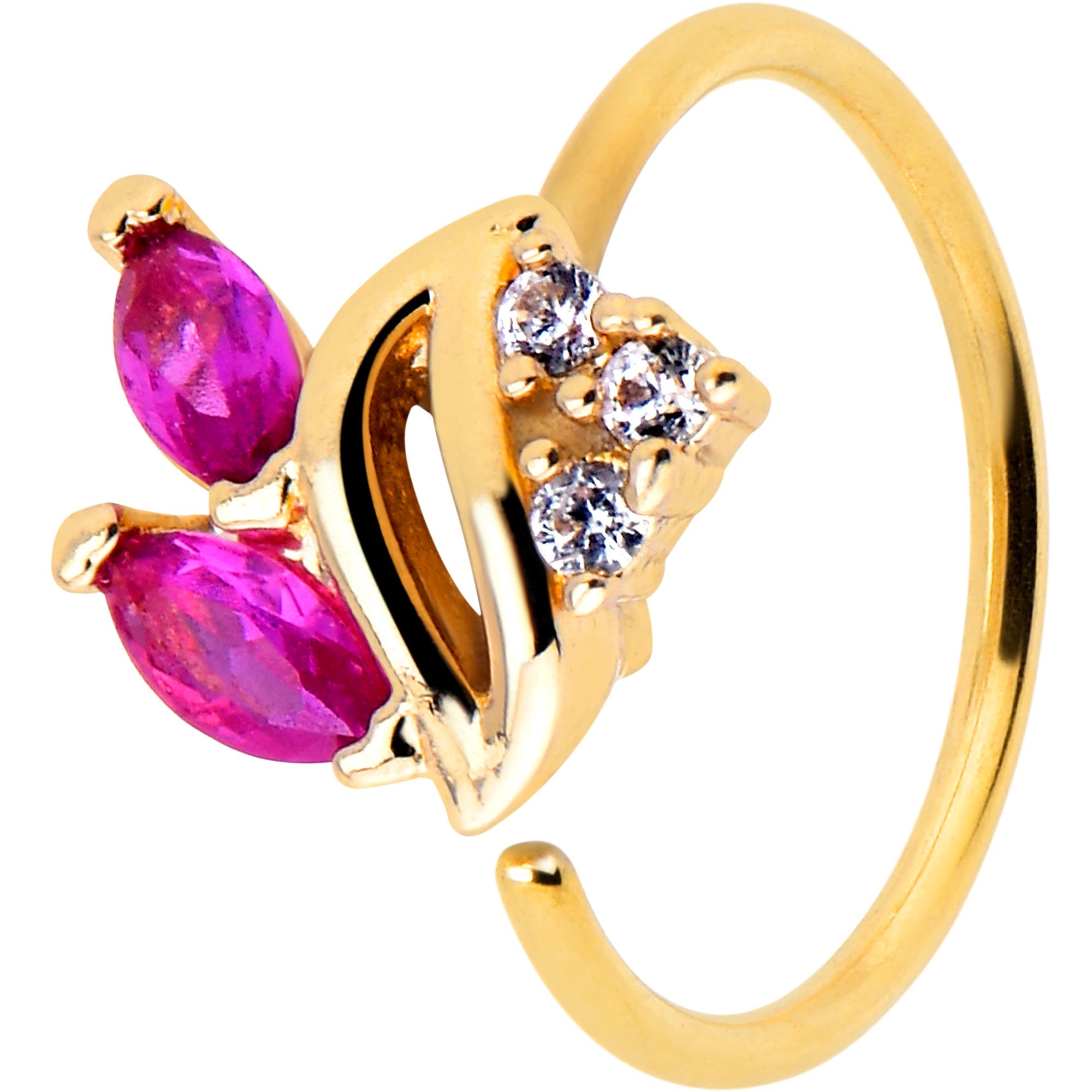 BodyCandy 20G 5/16 Red CZ Gem Gold Tone Swirl Fan Nose Hoop — main product shot