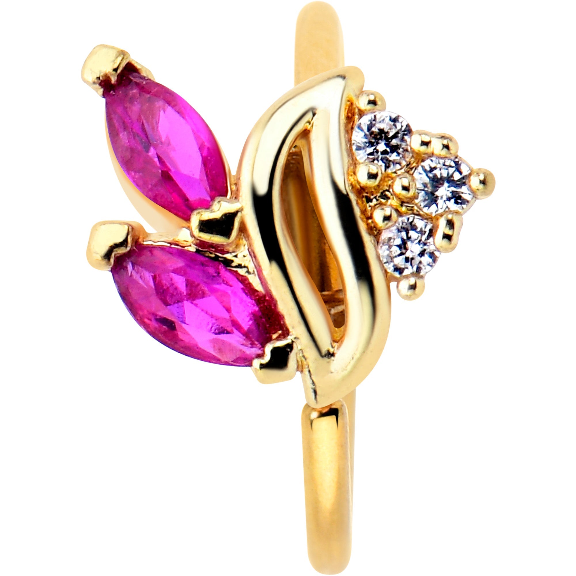 BodyCandy 20G 5/16 Red CZ Gem Gold Tone Swirl Fan Nose Hoop — detail close-up