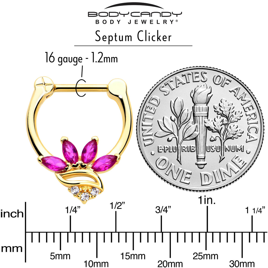 BodyCandy 16G 5/16 Red CZ Gem Gold Tone Swirl Fan Cartilage Clicker — side view