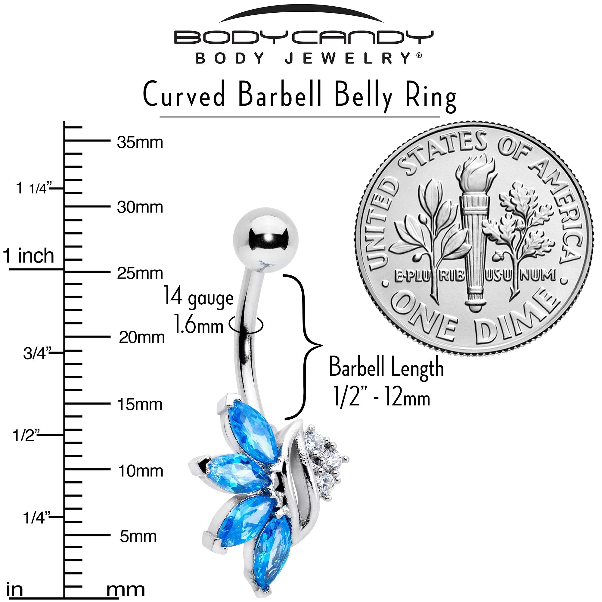 BodyCandy Blue CZ Gem Swirl Fan Belly Ring — lifestyle context