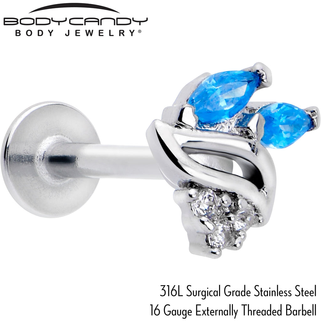 BodyCandy 16G 5/16 Blue CZ Gem Swirl Fan Labret Monroe Tragus — side view