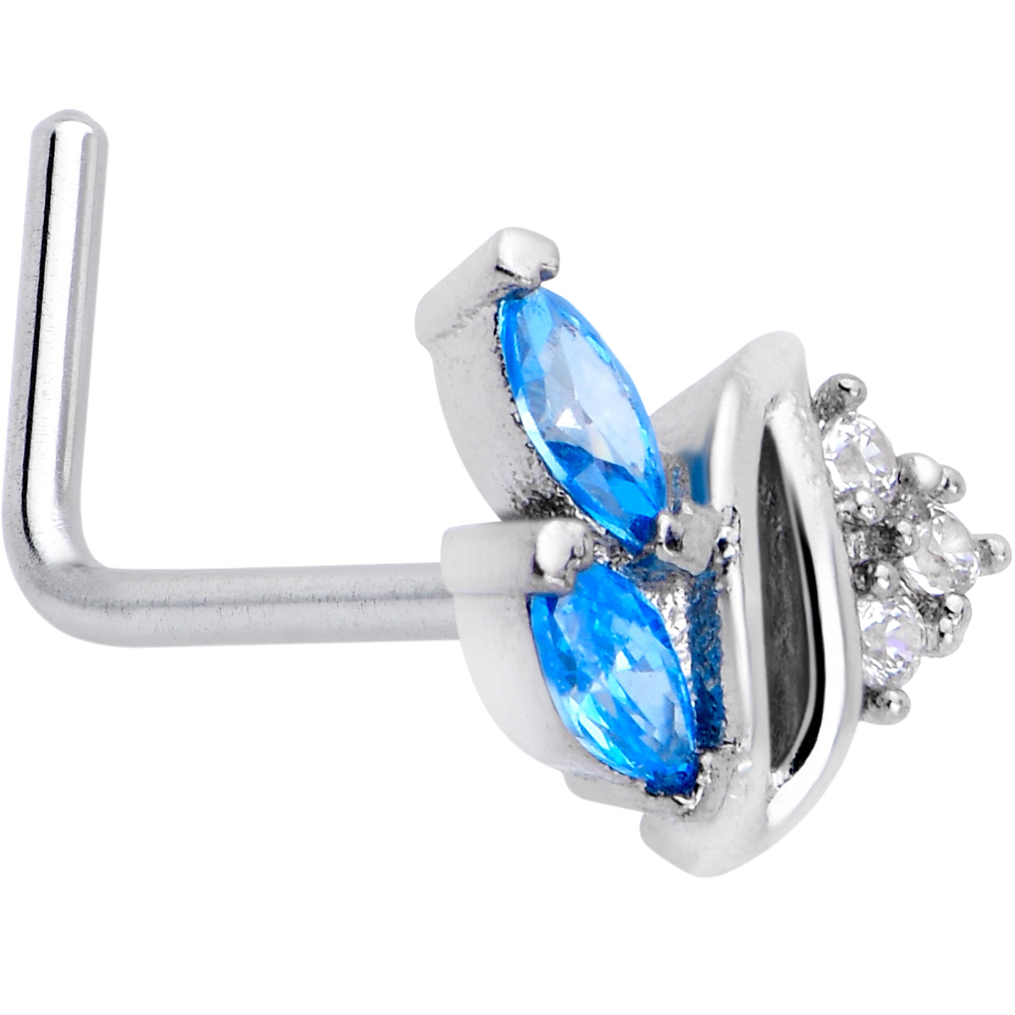 BodyCandy 20G 7mm Blue CZ Gem Swirl Fan L Shape Nose Ring — main product shot