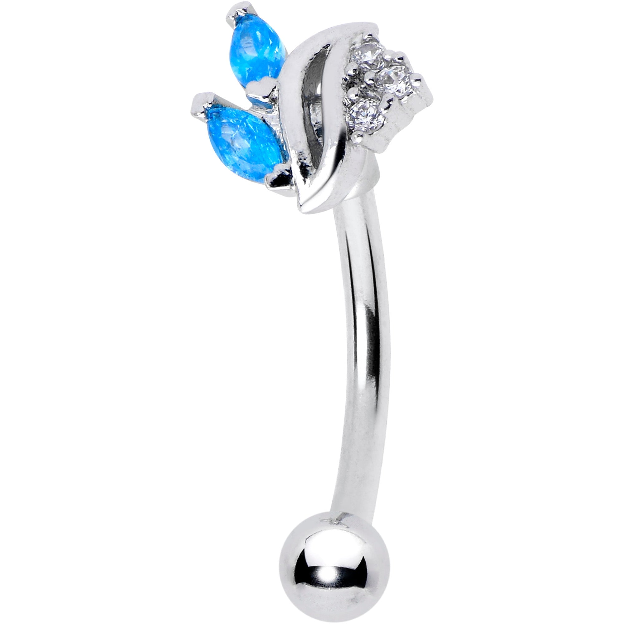 BodyCandy 16G 5/16 Blue CZ Gem Swirl Fan Curved Eyebrow Ring — main product shot