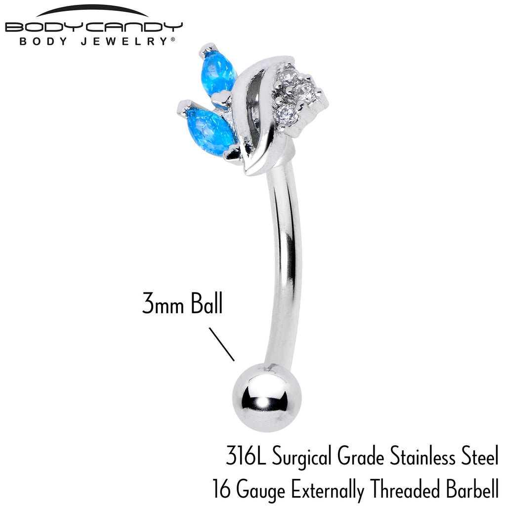 BodyCandy 16G 5/16 Blue CZ Gem Swirl Fan Curved Eyebrow Ring — lifestyle context