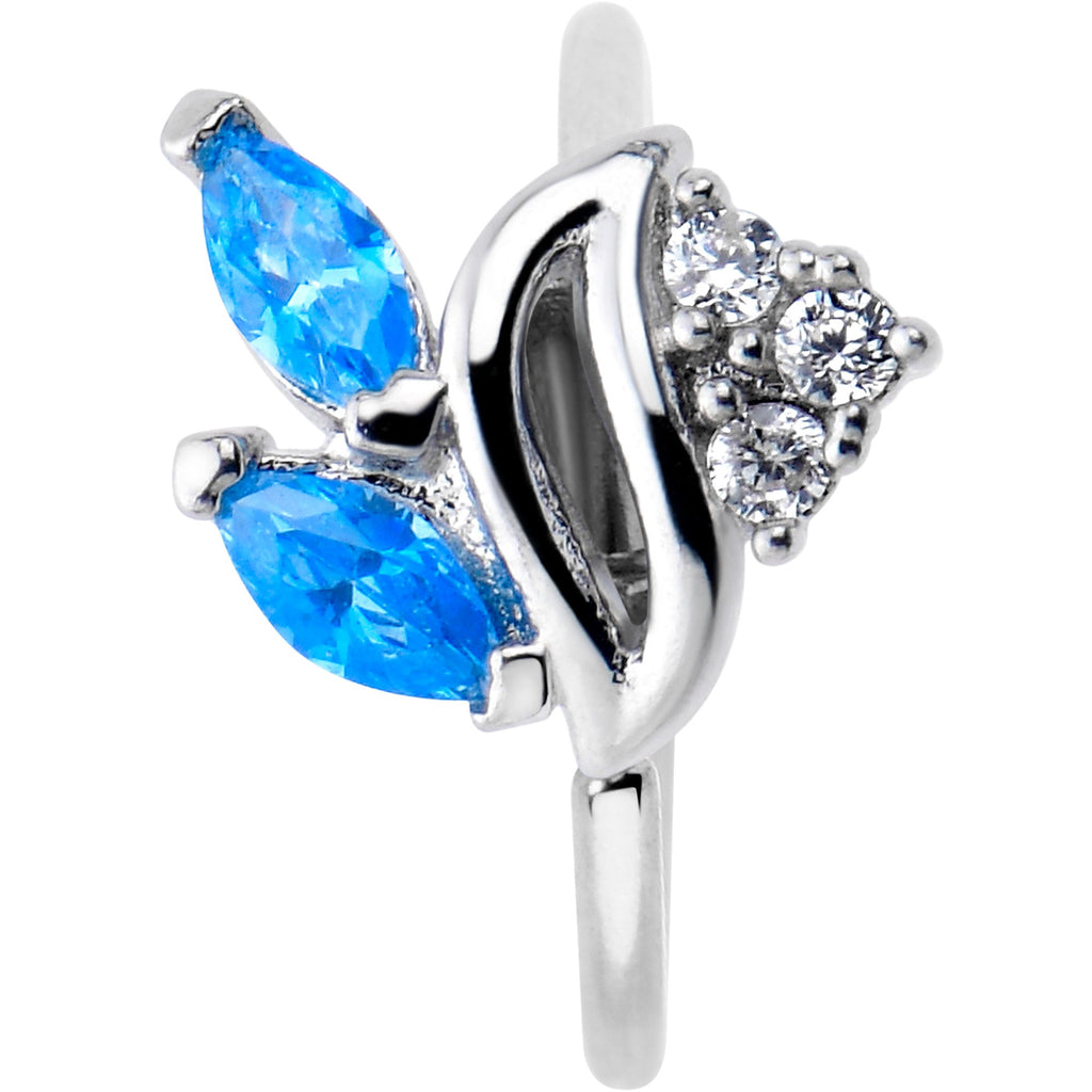 BodyCandy 20G 5/16 Blue CZ Gem Swirl Fan Nose Hoop — detail close-up