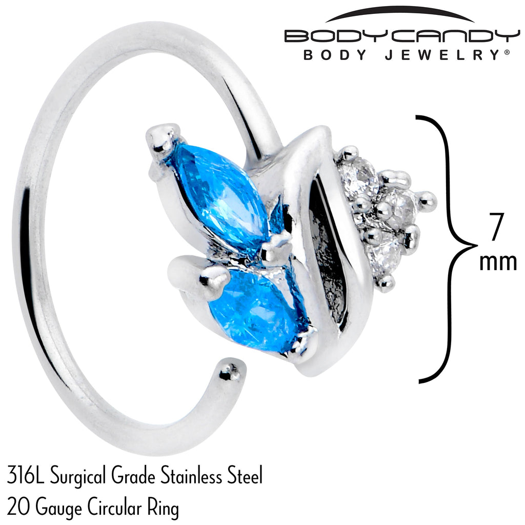 BodyCandy 20G 5/16 Blue CZ Gem Swirl Fan Nose Hoop — side view