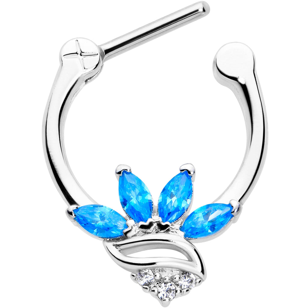 BodyCandy 16G 5/16 Blue CZ Gem Swirl Fan Cartilage Clicker — detail close-up