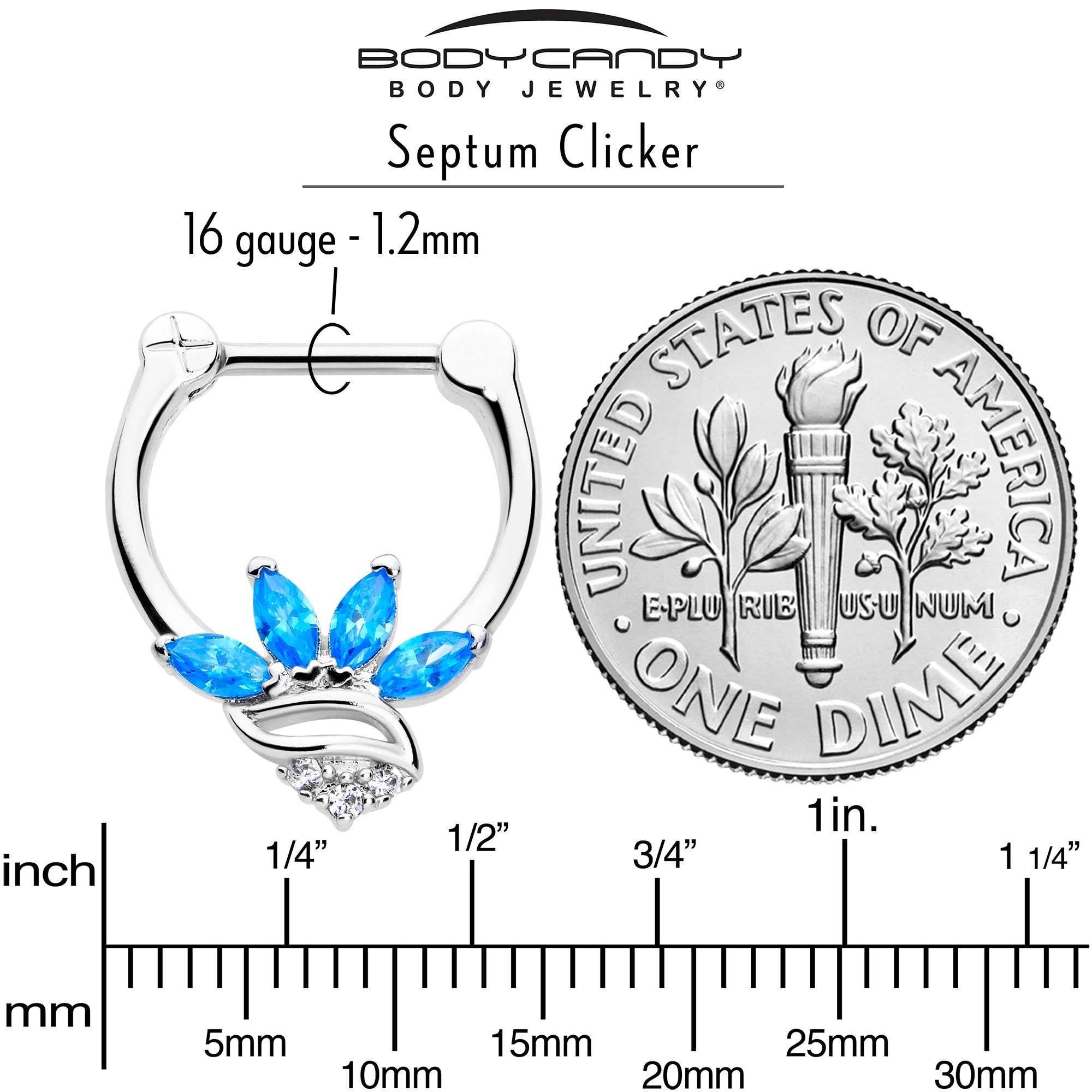 BodyCandy 16G 5/16 Blue CZ Gem Swirl Fan Cartilage Clicker — side view
