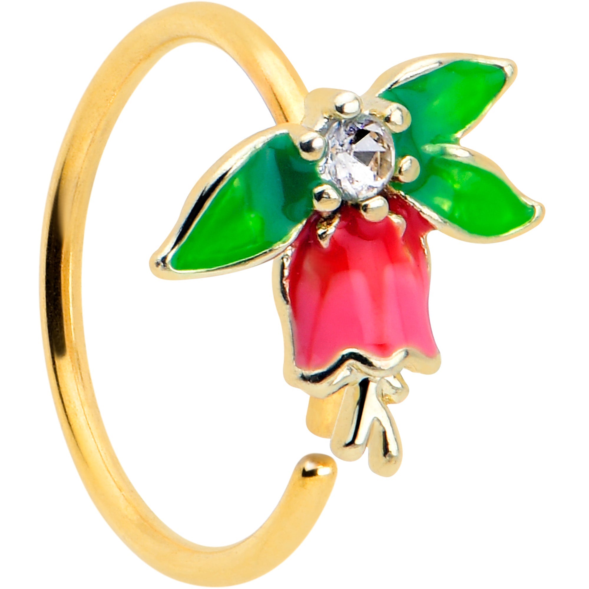 BodyCandy 20G 5/16 Clear CZ Gem Gold Tone Bell Flower Nose Hoop — main product shot
