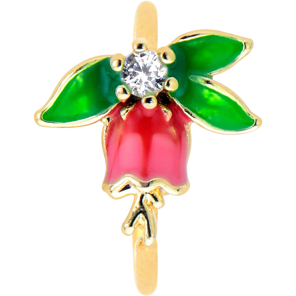 BodyCandy 20G 5/16 Clear CZ Gem Gold Tone Bell Flower Nose Hoop — detail close-up