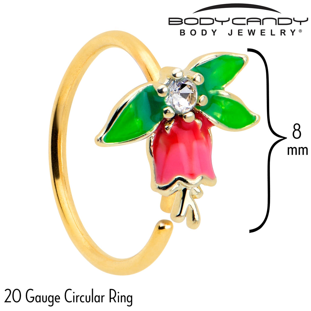 BodyCandy 20G 5/16 Clear CZ Gem Gold Tone Bell Flower Nose Hoop — side view