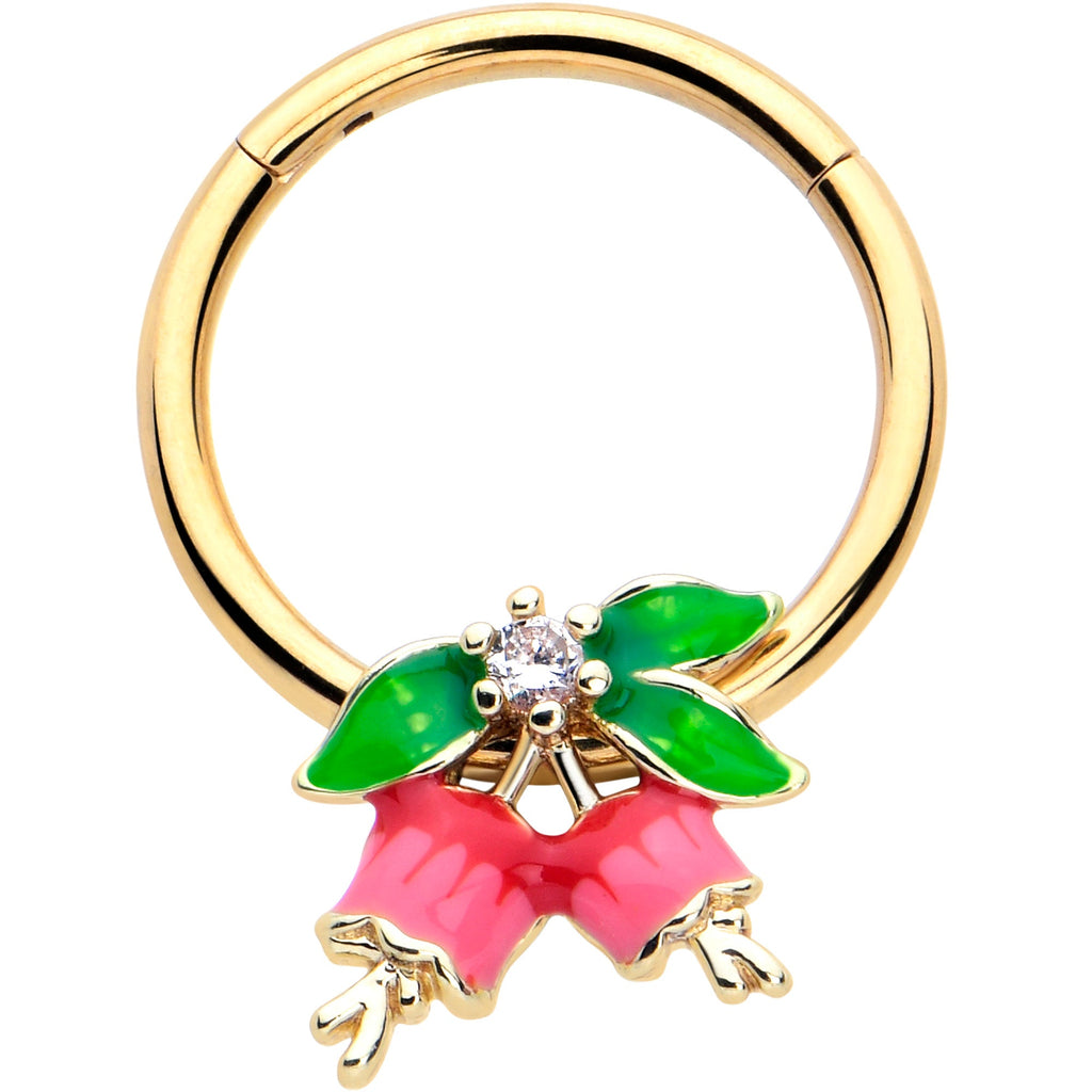 BodyCandy 16G 3/8 Clear CZ Gem Gold Tone Bell Flowers Hinged Segment Ring — main product shot