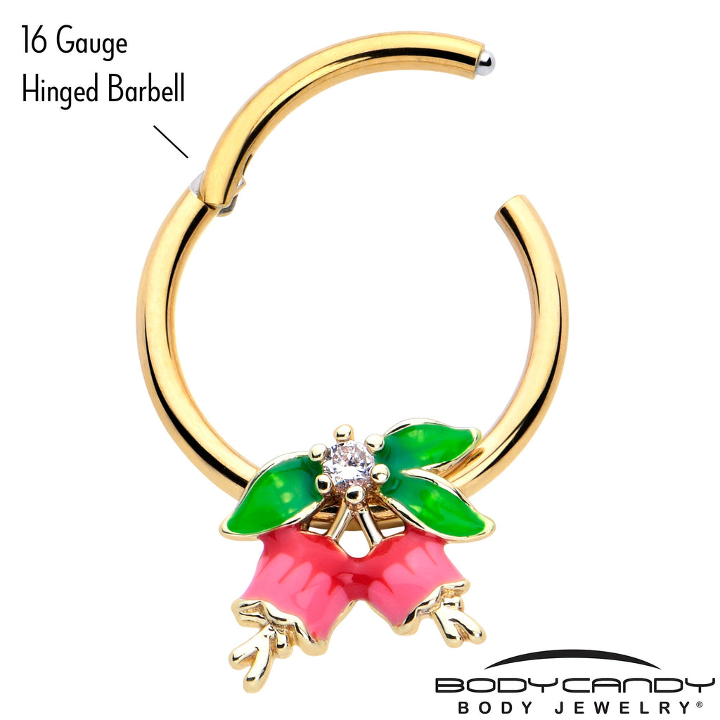 BodyCandy 16G 3/8 Clear CZ Gem Gold Tone Bell Flowers Hinged Segment Ring — lifestyle context
