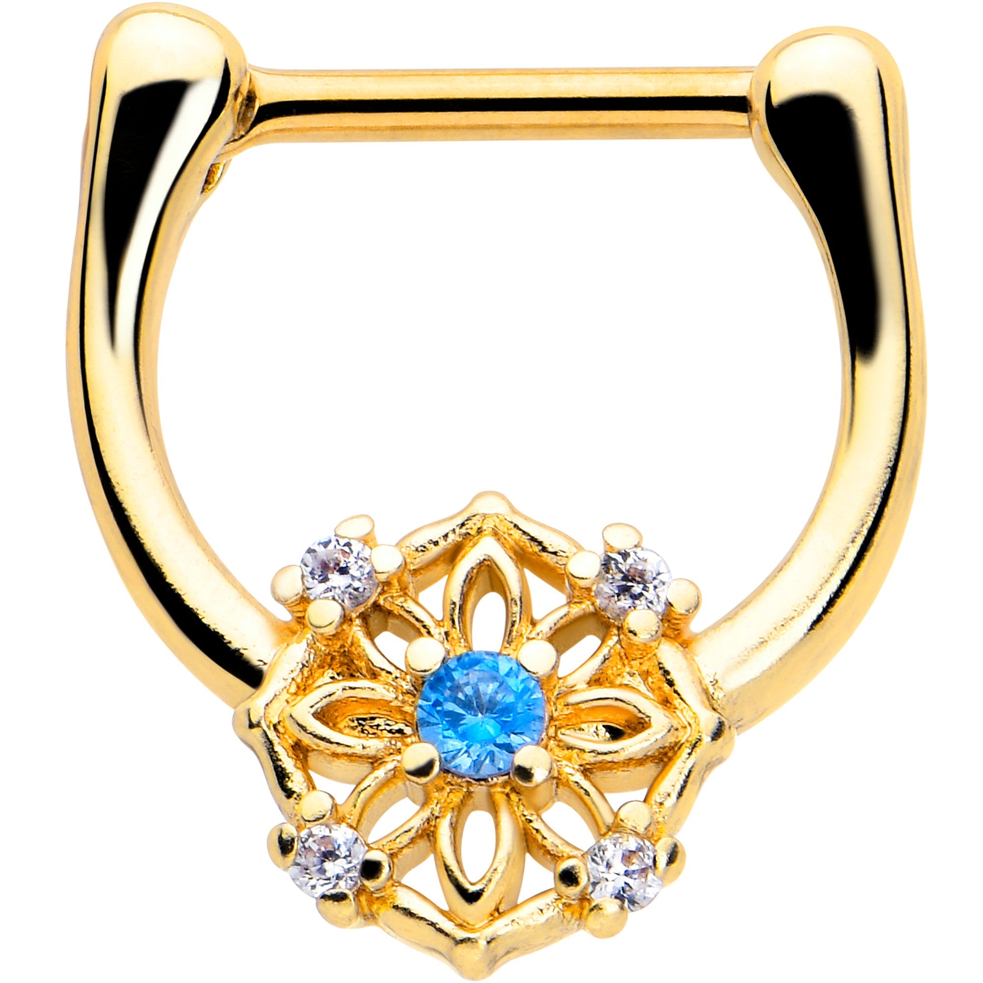 BodyCandy 16G 5/16 Blue CZ Gem Gold Tone Flower Ring Cartilage Clicker — main product shot