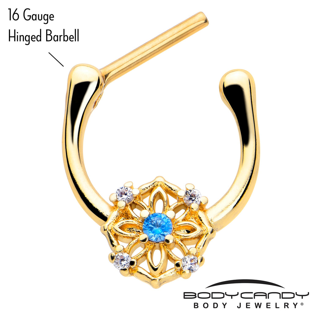 BodyCandy 16G 5/16 Blue CZ Gem Gold Tone Flower Ring Cartilage Clicker — lifestyle context