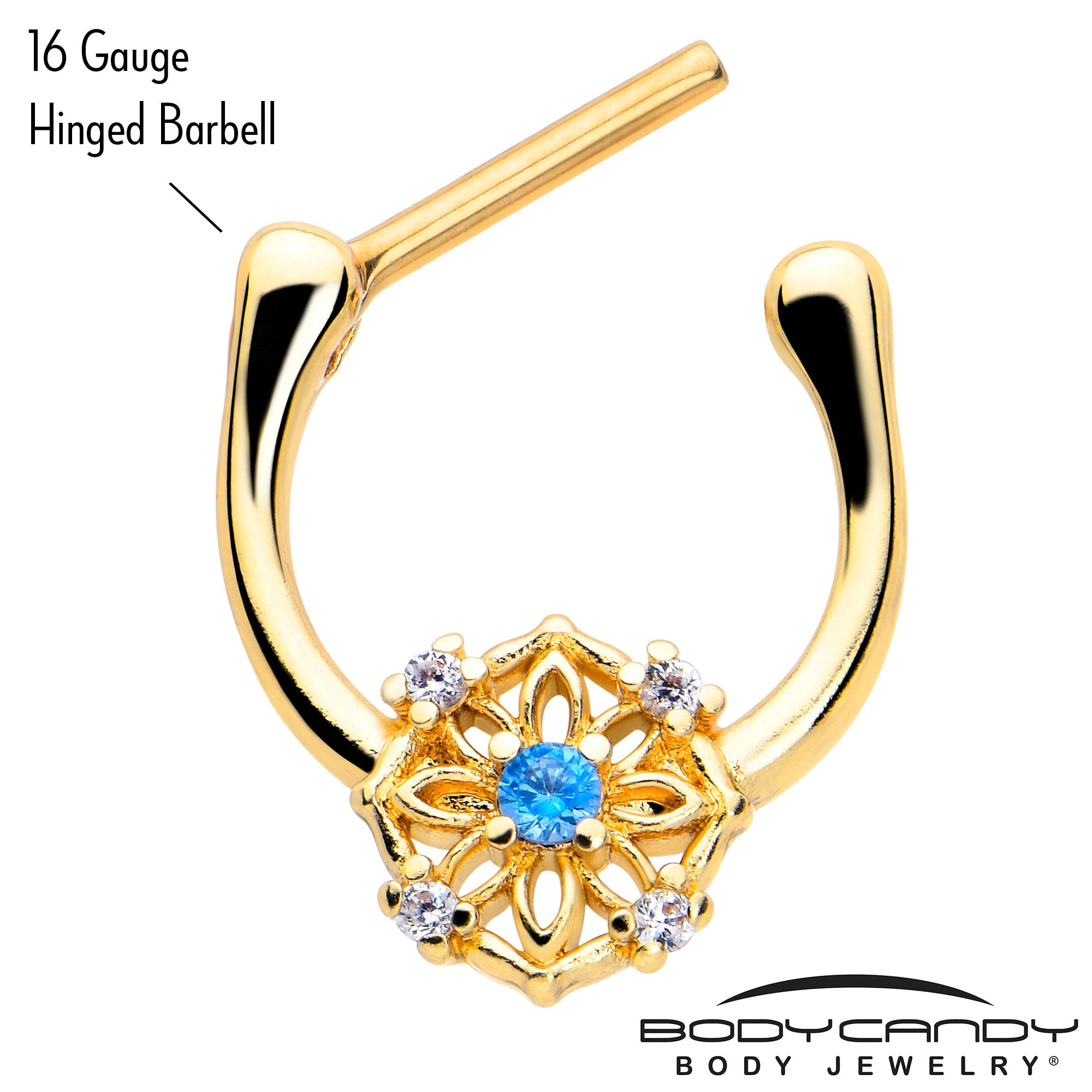 BodyCandy 16G 5/16 Blue CZ Gem Gold Tone Flower Ring Cartilage Clicker — lifestyle context