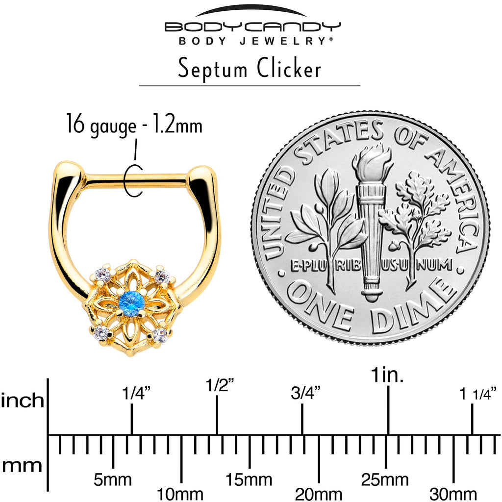 BodyCandy 16G 5/16 Blue CZ Gem Gold Tone Flower Ring Cartilage Clicker — side view