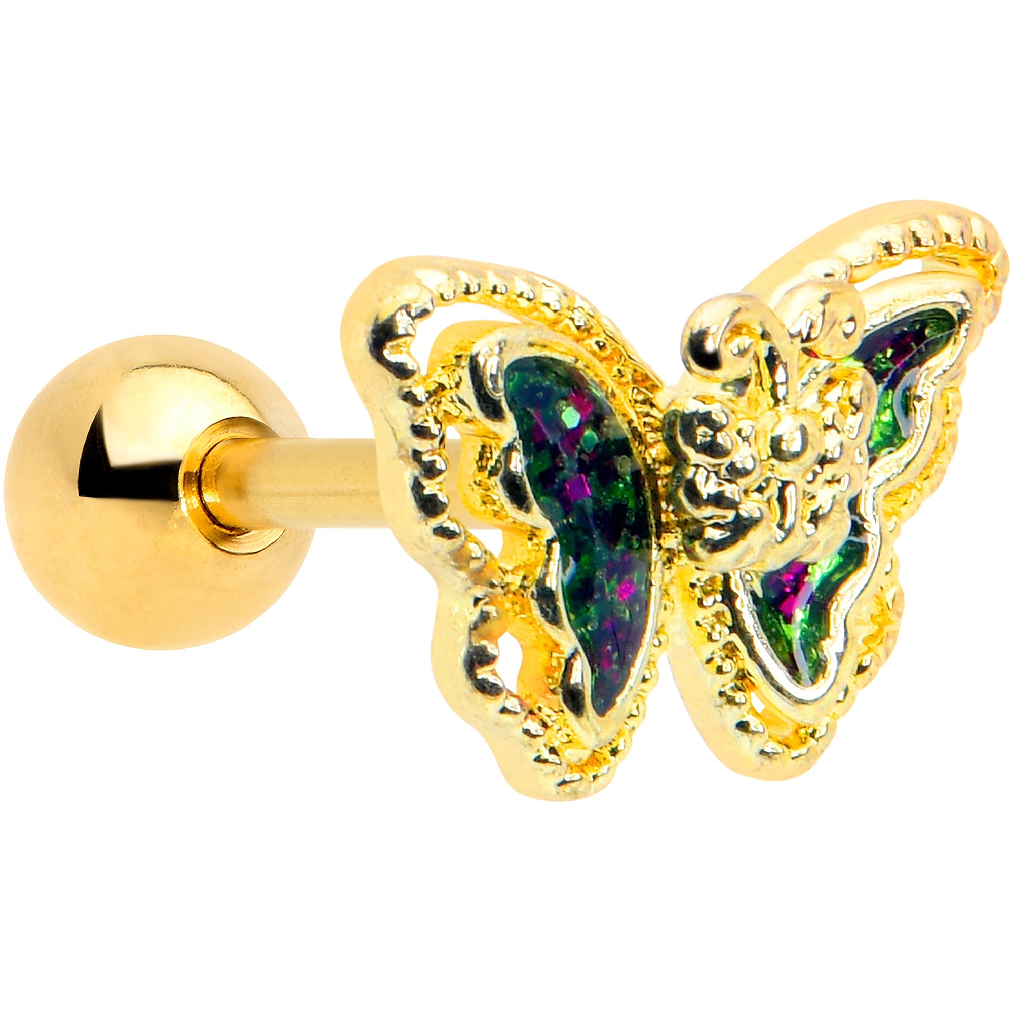 BodyCandy 16G 1/4 Vitrail Gem Gold Tone Classic Butterfly Cartilage Earring — main product shot