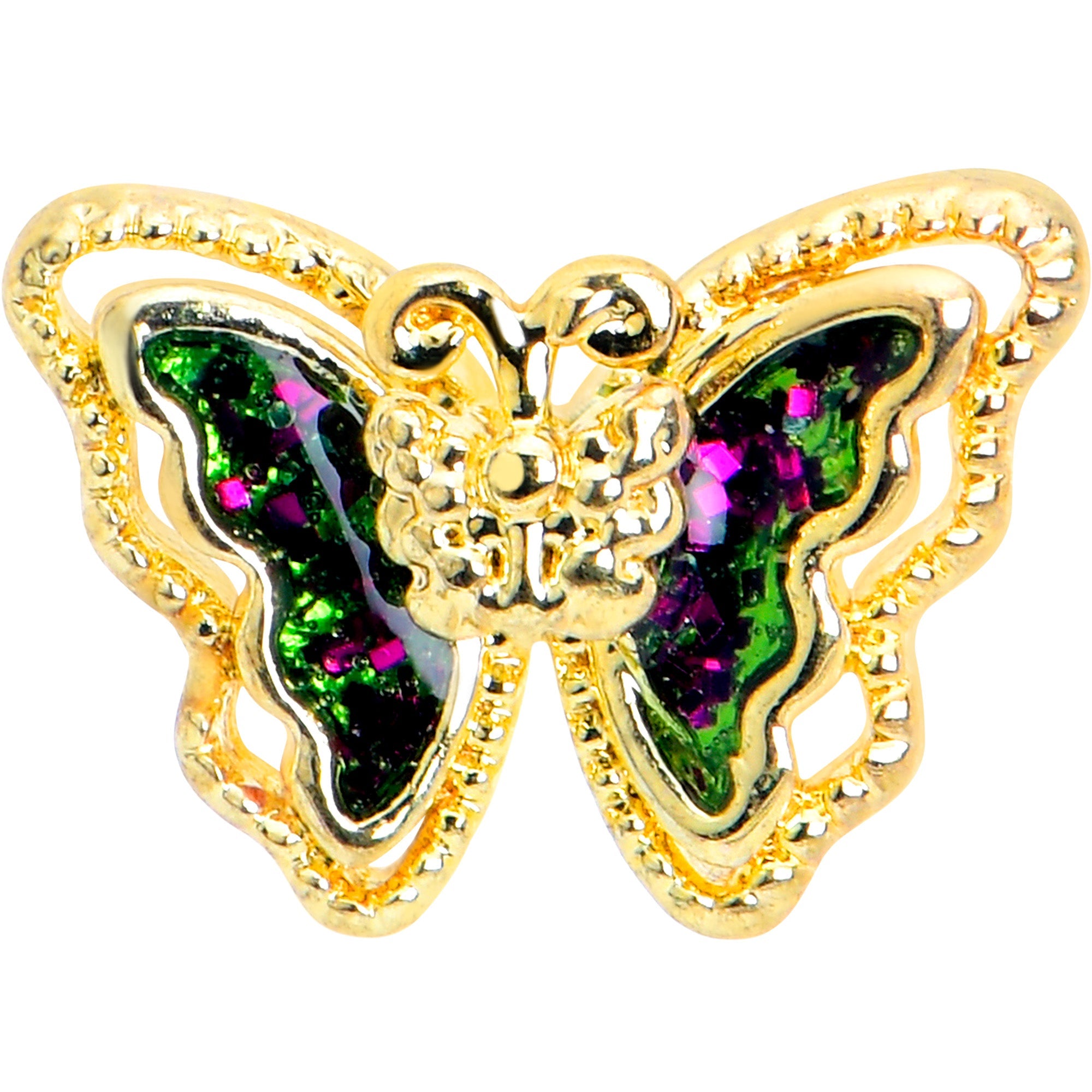 BodyCandy 16G 1/4 Vitrail Gem Gold Tone Classic Butterfly Cartilage Earring — detail close-up