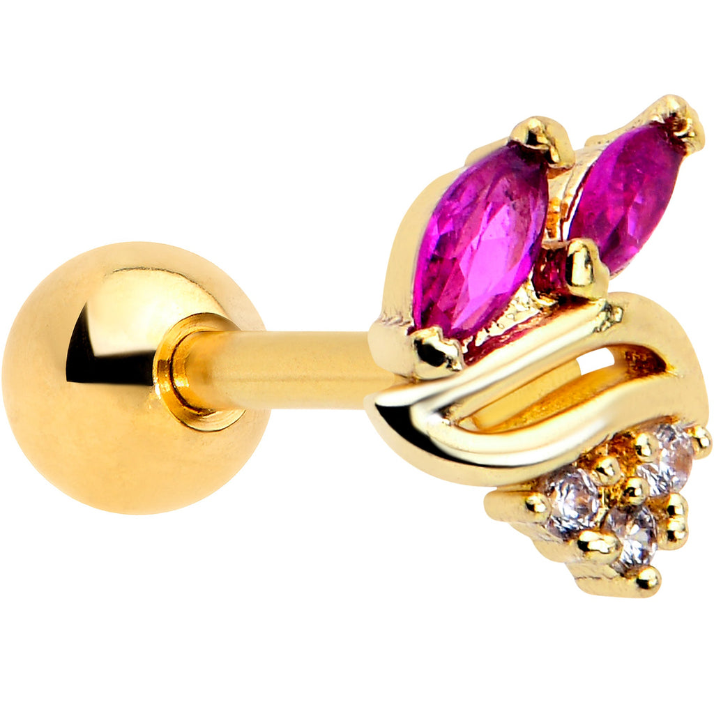 BodyCandy 16G 1/4 Red CZ Gem Gold Tone Swirl Fan Cartilage Tragus Earring — main product shot