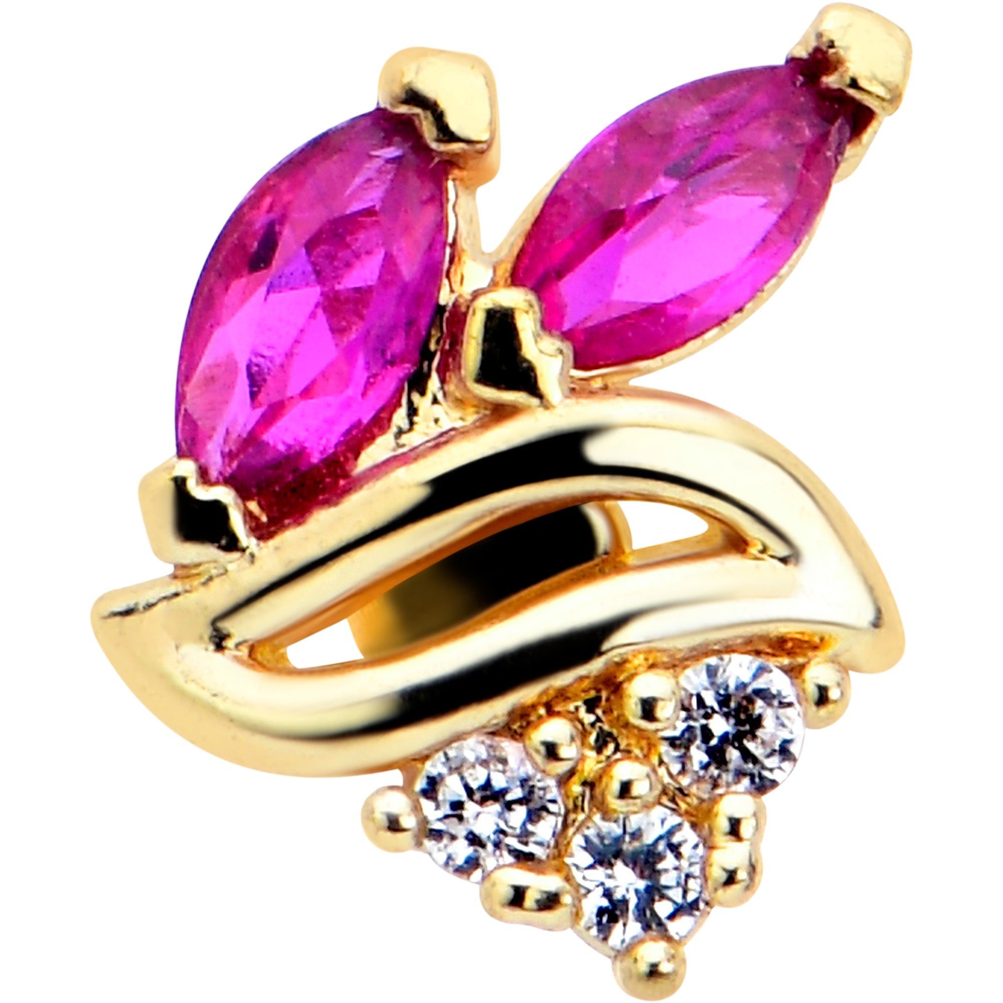 BodyCandy 16G 1/4 Red CZ Gem Gold Tone Swirl Fan Cartilage Tragus Earring — detail close-up