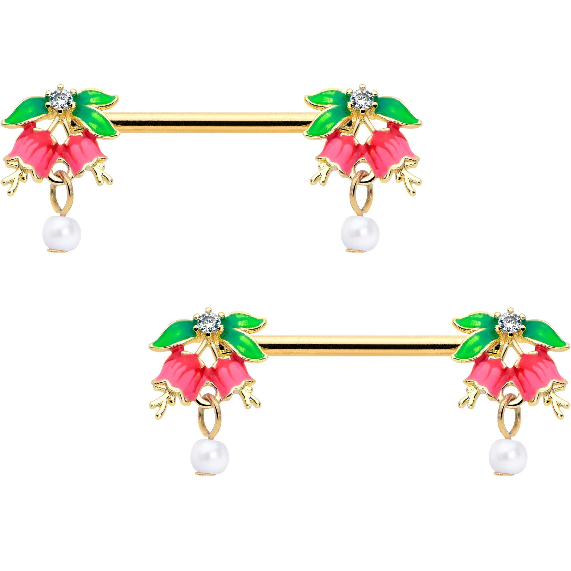 BodyCandy 14G 9/16 Clear CZ Gem Gold Hue Bell Flower Barbell Nipple Ring Set — main product shot