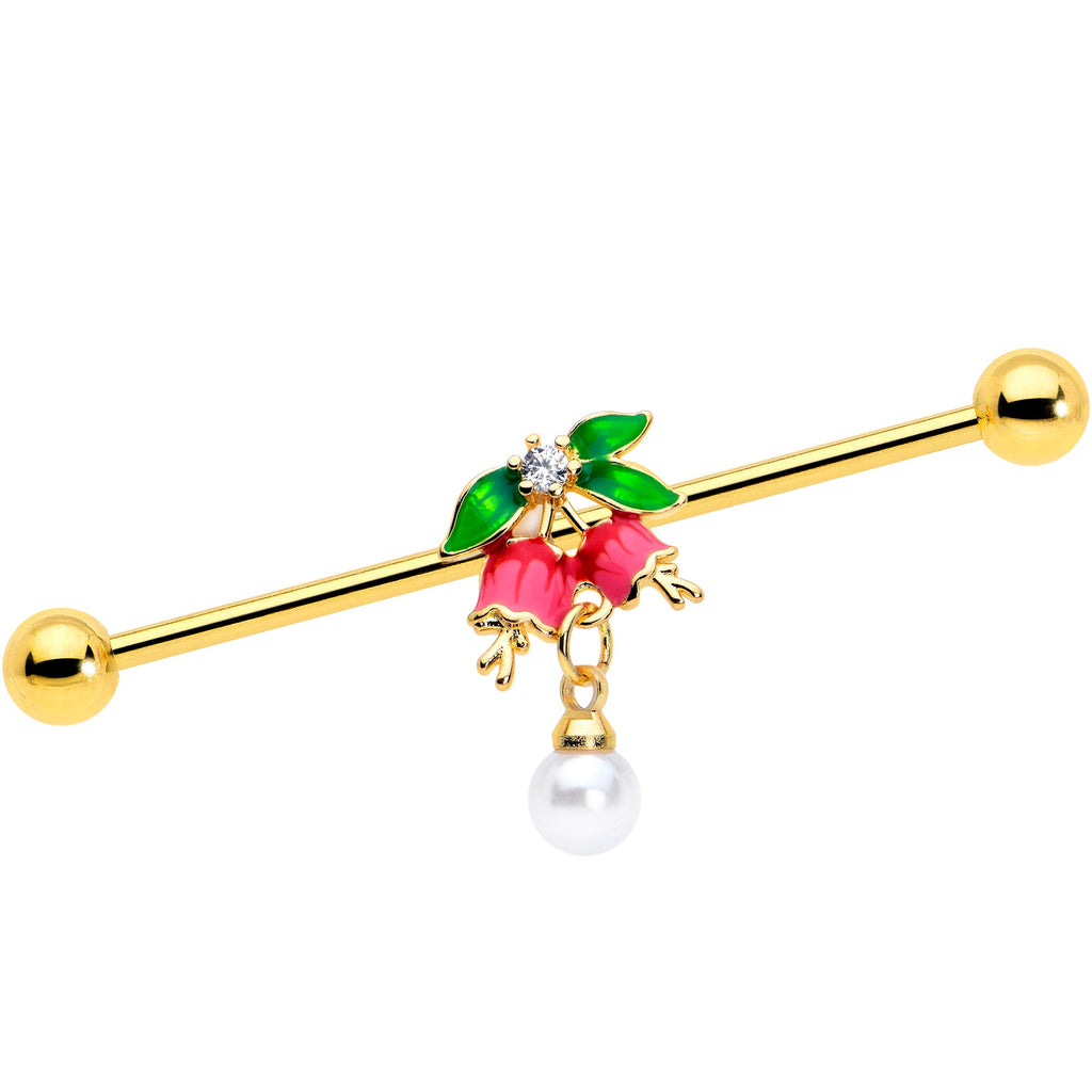 BodyCandy 14G Clear CZ Gem Gold Tone Bell Flower Industrial Barbell 38mm — main product shot