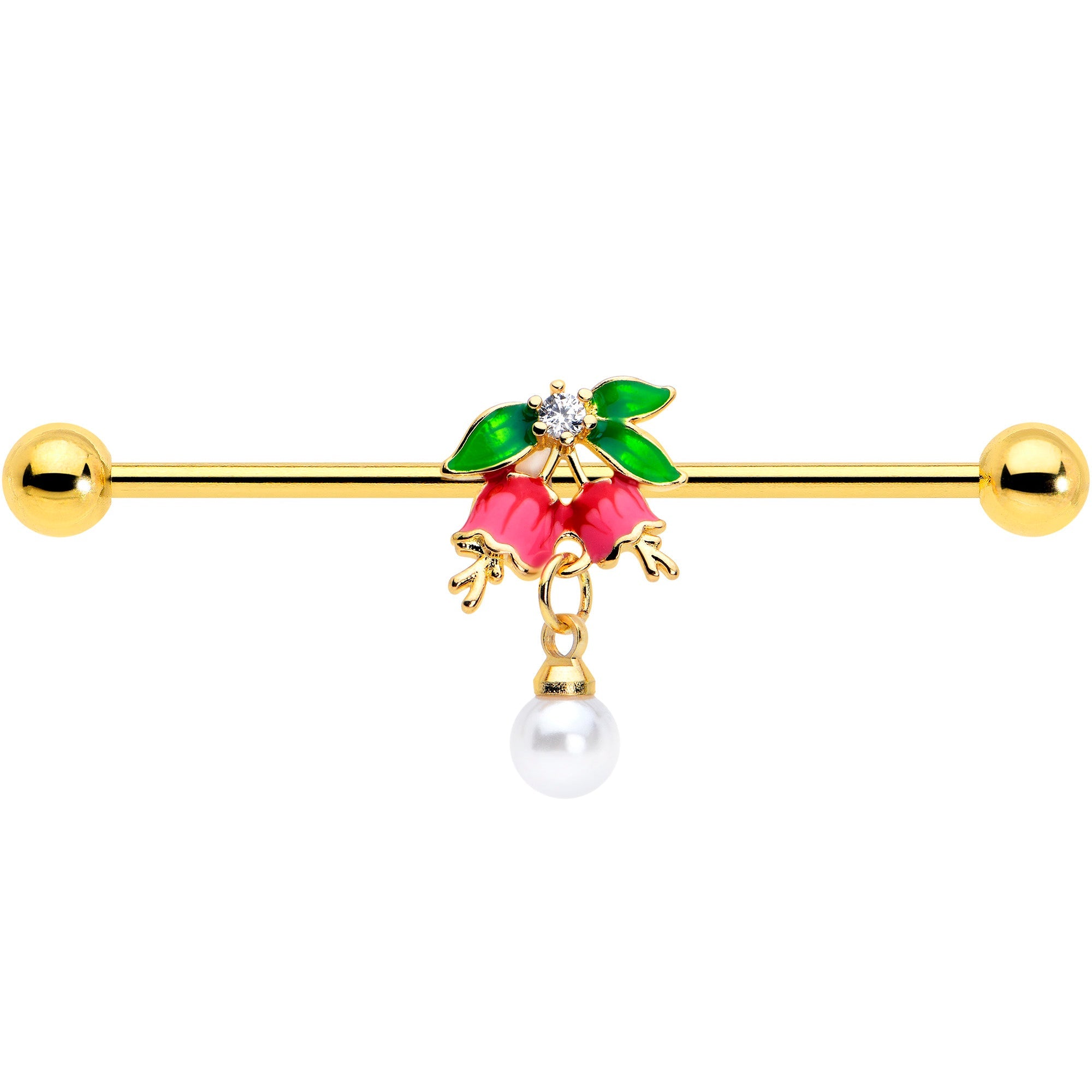 BodyCandy 14G Clear CZ Gem Gold Tone Bell Flower Industrial Barbell 38mm — detail close-up