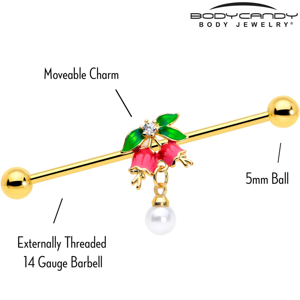 BodyCandy 14G Clear CZ Gem Gold Tone Bell Flower Industrial Barbell 38mm — lifestyle context