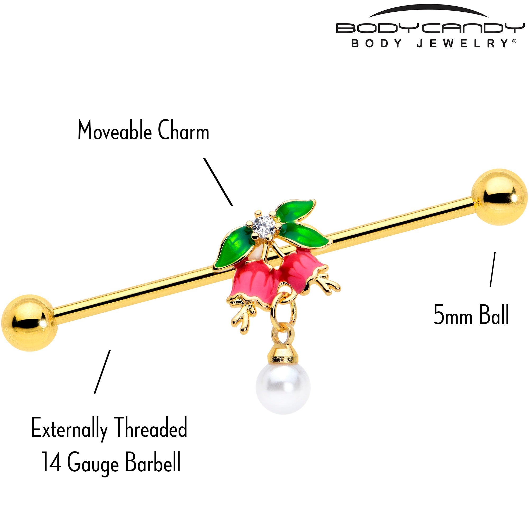 BodyCandy 14G Clear CZ Gem Gold Tone Bell Flower Industrial Barbell 38mm — lifestyle context