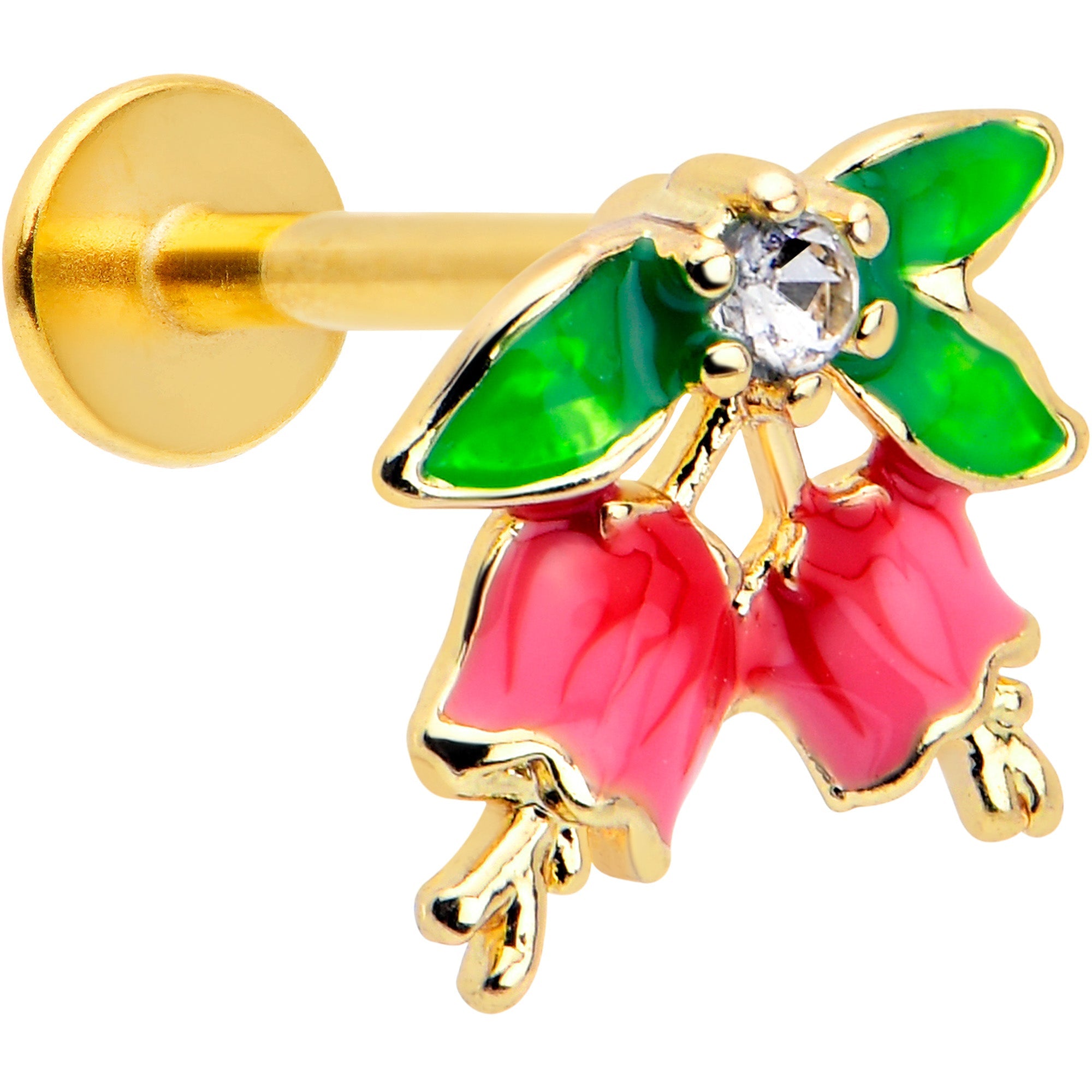 BodyCandy 16G 5/16 Clear CZ Gem Gold Tone Bell Flower Labret Monroe Tragus — main product shot