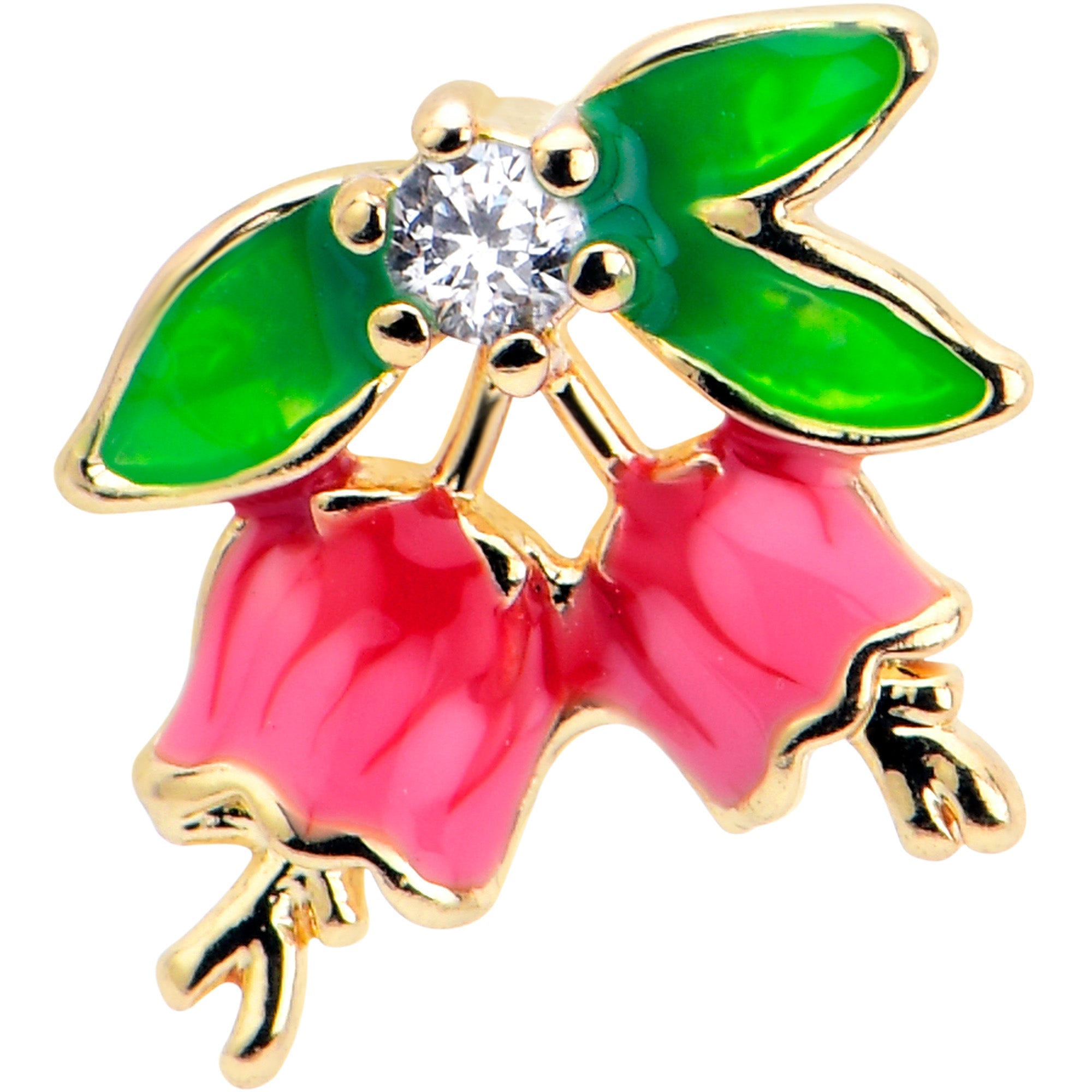 BodyCandy 16G 5/16 Clear CZ Gem Gold Tone Bell Flower Labret Monroe Tragus — detail close-up