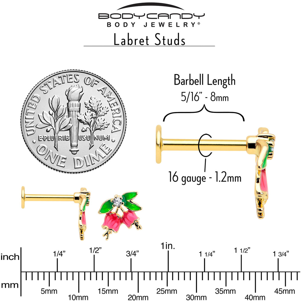 BodyCandy 16G 5/16 Clear CZ Gem Gold Tone Bell Flower Labret Monroe Tragus — back view