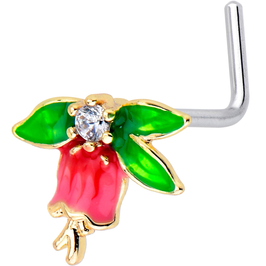 BodyCandy 20G 7mm Clear CZ Gem Bell Flower L Shape Nose Ring — main product shot