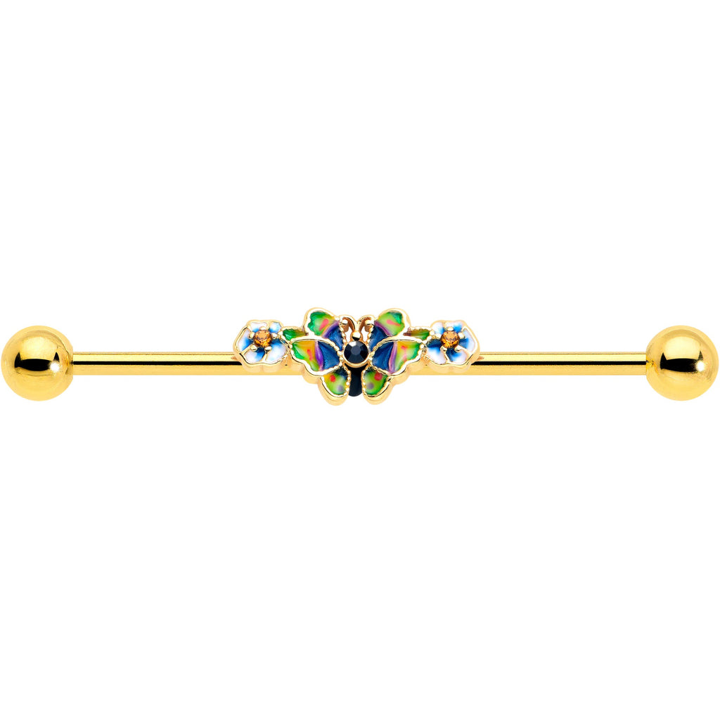 BodyCandy 14G Blue Gem Gold Tone Butterfly Colors Industrial Barbell 38mm — lifestyle context